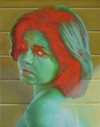 female portrait in red and green