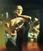 the draped man and mirror reflection
